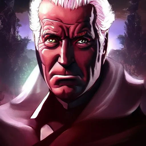 Image similar to portrait of dark biden the embodiment of global destruction, anime fantasy illustration by tomoyuki yamasaki, kyoto studio, madhouse, ufotable, square enix, cinematic lighting, trending on artstation