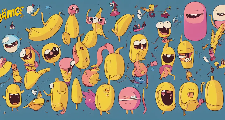 Image similar to portrait photography of cartoon bananas with wings and beaks, swimming in ice cream, in the style of adventure time, the amazing world of gumball, pixar, toki doki, greg rutkowski and makoto shinkai, trending on artstation