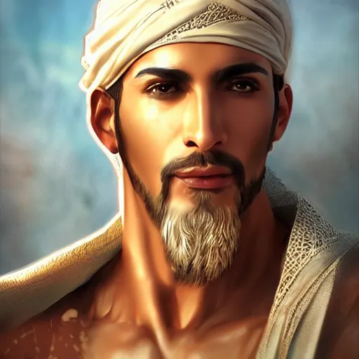 Prompt: Arabian man, high resolution fantasy concept art, realistic, intricate details, soft lighting