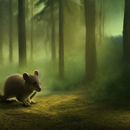 Prompt: maus in forest, by rivuletpaper, top cinematic lighting , cinematic mood, very detailed, 8k, high resolution