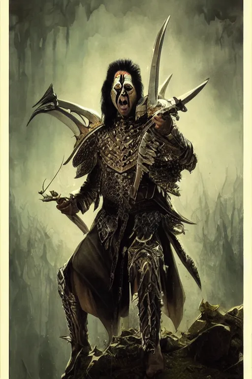 Image similar to gene simmons, sorcerer, lord of the rings, tattoo, decorated ornaments by carl spitzweg, ismail inceoglu, vdragan bibin, hans thoma, greg rutkowski, alexandros pyromallis, perfect face, fine details, realistic shaded