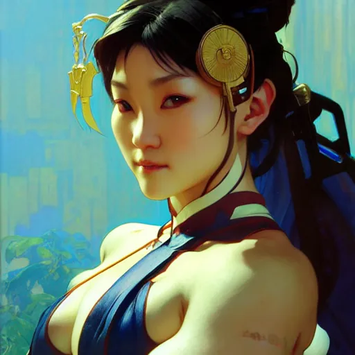 Prompt: chun - li, nier autoamata, highly detailed painting by ilya kuvshinov, alphonse mucha, gaston bussiere, craig mullins, j. c. leyendecker 8 k