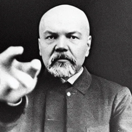 Prompt: old photo of lenin gets laser red beam eyes to destroy evil plans of burokratia