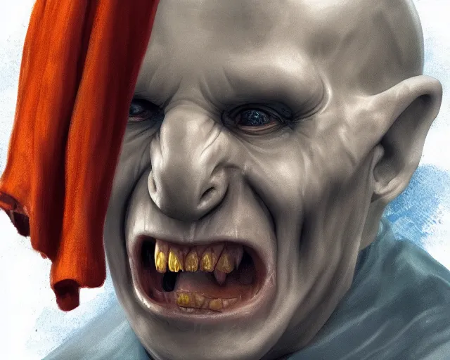 Image similar to Voldemort as a Sainsbury bag boy getting shouted at by an old woman, concept art, artstation