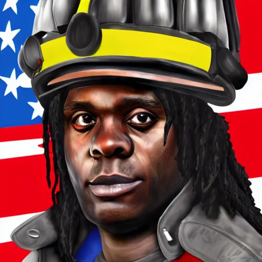 Image similar to chief keef as a firefighter digital art very detailed 4 k detailed super realistic