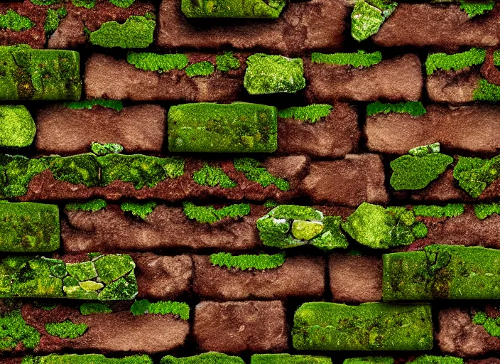 Image similar to texture, brown brick with moss, tileable, ancient, fantasy, elven