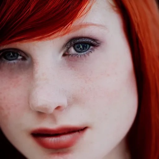 Prompt: close up portrait of a beautiful red haired girl with small white horns