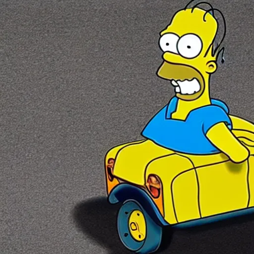 Image similar to Photo of excited Homer Simpson driving a LADA