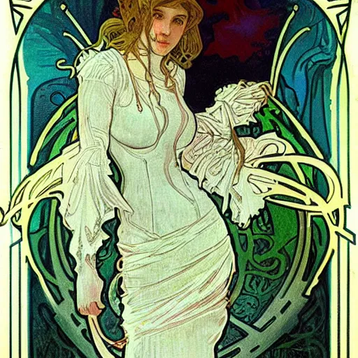 Image similar to lovecraftian protagonist by alphonse mucha