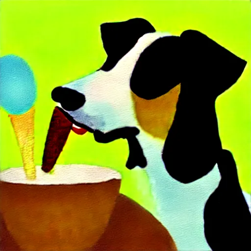 Image similar to painting of a dog eating ice cream