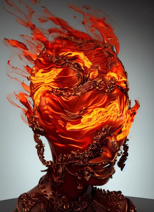 Image similar to sculpture made of flame, portrait, female, future, torch, fire, harper's bazaar, vogue, fashion magazine, intricate, concept art, close up, ornate, luxury, elite, elegant, trending on artstation, by ruan jia, by Kenneth Willardt, by ross tran, by WLOP, by Andrei Riabovitchev,