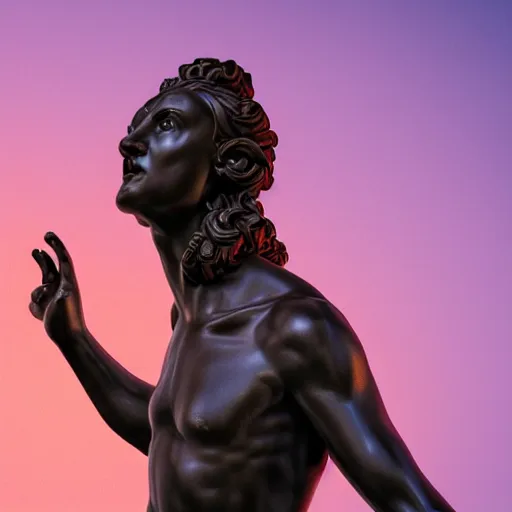 Image similar to a renaissance statue surrounded by a 3 d neon circle, 3 d render, black background, ray tracing, 8 k resolution, sharp focus, hyper detailed, hyper realistic