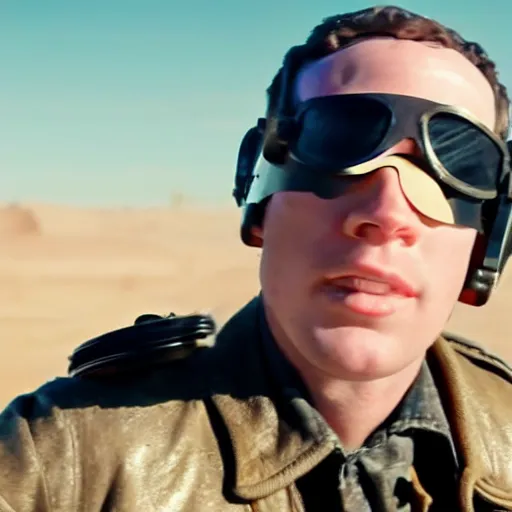 Prompt: Zuckenberg wearing WWII pilot googles in a Mad max movie , 8k hd dof, award-winning photo