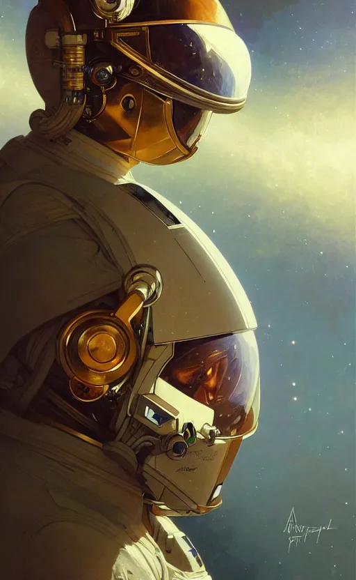 Prompt: portrait of an astronaut with a broken helmet, intricate, headshot, highly detailed, digital painting, artstation, concept art, sharp focus, cinematic lighting, illustration, art by artgerm and greg rutkowski, alphonse mucha, cgsociety