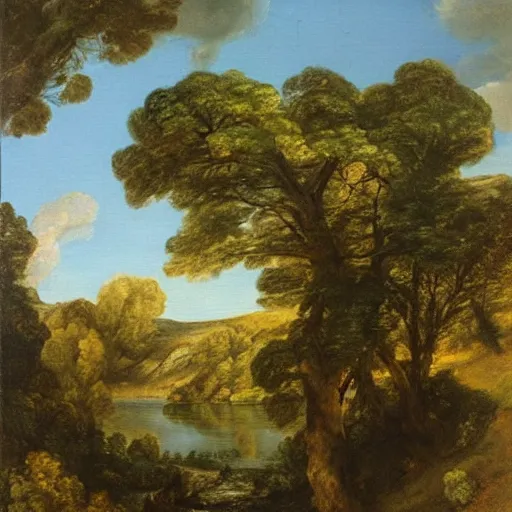 Prompt: new zealand landscape painting, oil painting by thomas gainsborough, hudson river school