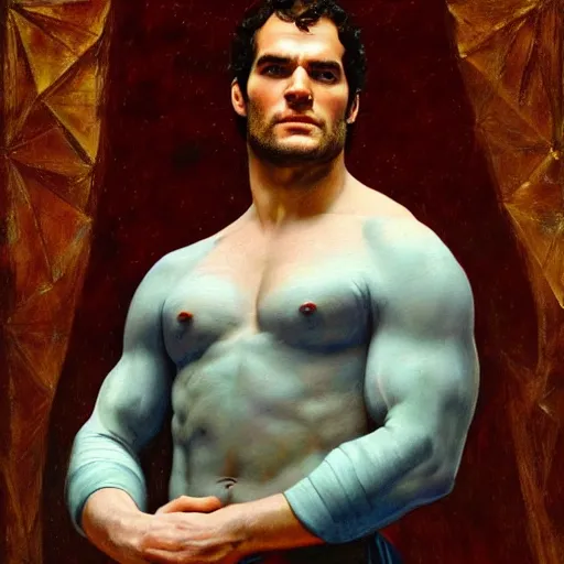 Prompt: Oil painting of the handsome Henry Cavill, he is wearing ancient greek cloths, naturalism, dramatic lighting, high-detailed oil painting by Ilya Repin, Michelangelo da Caravaggio, William Blake, Alex Grey and Beksinski, trending on Artsatio, masterpiece, 4k, 8k,