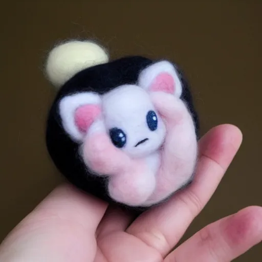 Image similar to a needle felted jigglypuff pokemon, needle felting art.