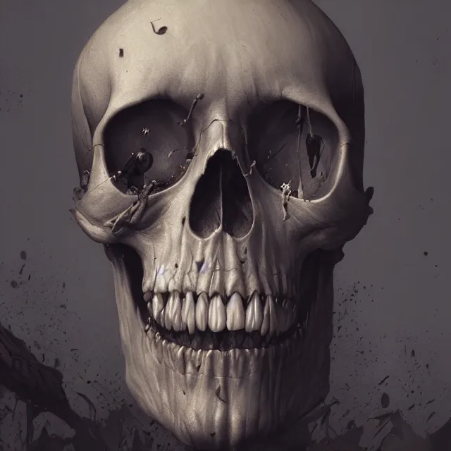 Image similar to hyper realistic photo portrait zombie skull cinematic, greg rutkowski, james gurney, mignola, craig mullins, brom redshift, vray, octane