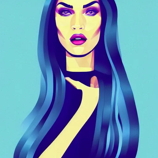 Prompt: megan fox portrait, artwork by ryan gajda, graphic design, with geometrical shapes and lines, flat color and line, sketch, minimalistic, procreate, digital illustration, ipad pro, vector illustration, inky illustration, pastel, dribble portraits