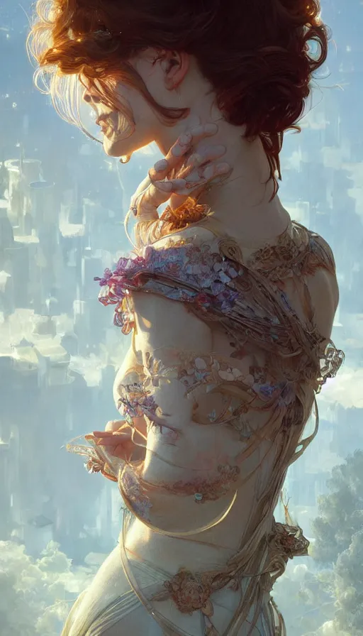 Prompt: love, heartbreak, fibonacci, sweat drops, insane, intricate, highly detailed, digital painting, artstation, concept art, smooth, sharp focus, illustration, Unreal Engine 5, 8K, art by artgerm and greg rutkowski and alphonse mucha