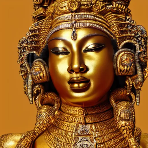 Image similar to a statue of nicki minaj as a fertility goddess, hinduism, gold, ultra realistic, intricate, epic lighting, futuristic, 8 k resolution