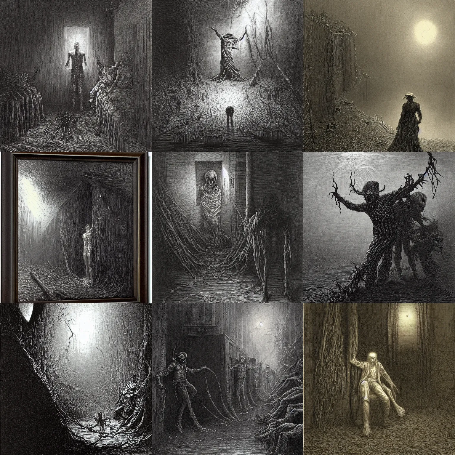 Prompt: a nightmare on elm street by gustave dore