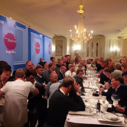 Prompt: epic eu dinner with european journalists high resolution