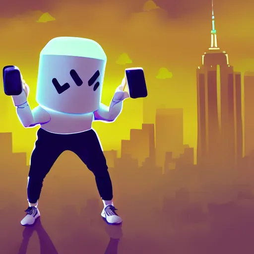 Prompt: dj marshmello exercising in nyc, digital painting, artstation