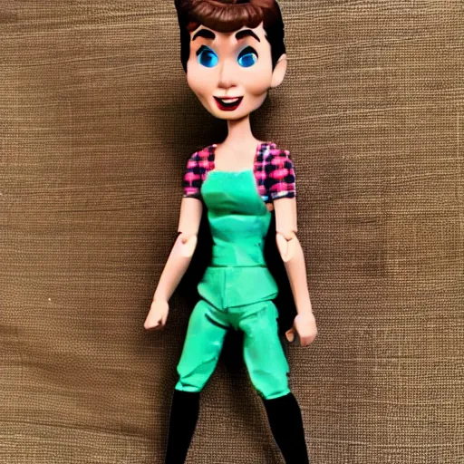 Image similar to full figure, audrey hepburn cos play lumberjack, stop motion vinyl action figure, plastic, toy, butcher billy style