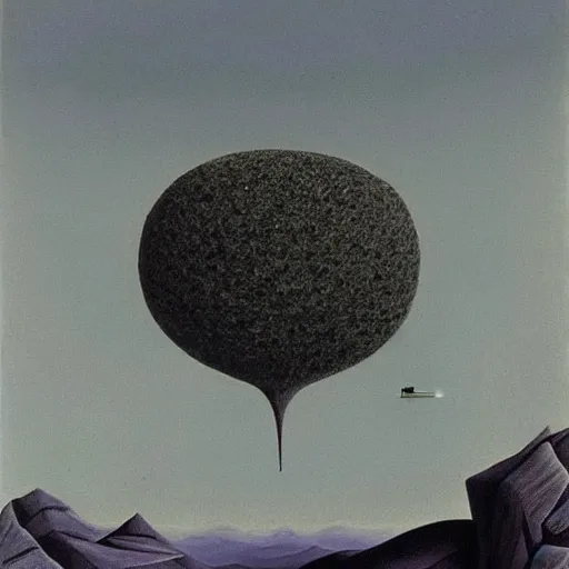 Image similar to A Surreal Landscape by Charles Addams and René Magritte