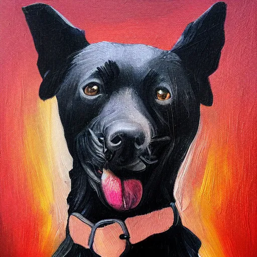 Prompt: modern stylized oil painting of retarded black dog, dramatic lighting