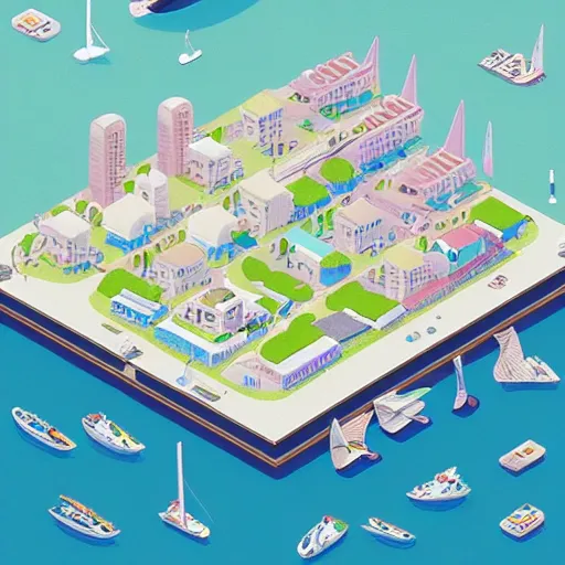 Image similar to isometric view of a marina by Chiho Aoshima
