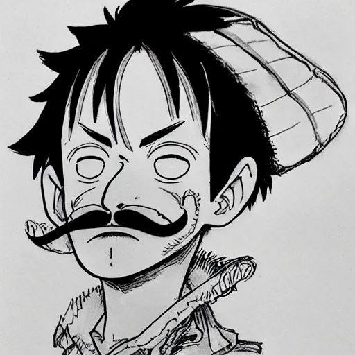 Image similar to luffy with mustache by kim jung gi