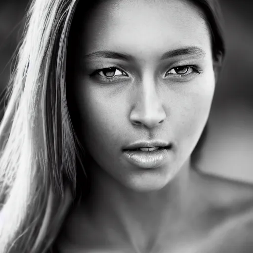 Image similar to bw closeup photo of a beautiful woman face, golden hour, 8 0 mm lens,