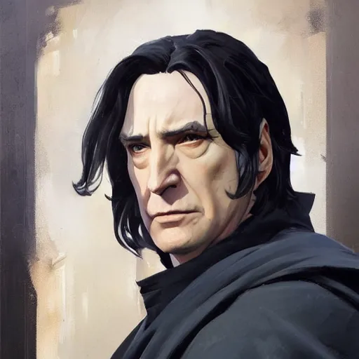 Prompt: greg manchess portrait painting of armored severus snape as overwatch character, medium shot, asymmetrical, profile picture, organic painting, sunny day, matte painting, bold shapes, hard edges, street art, trending on artstation, by huang guangjian and gil elvgren and sachin teng