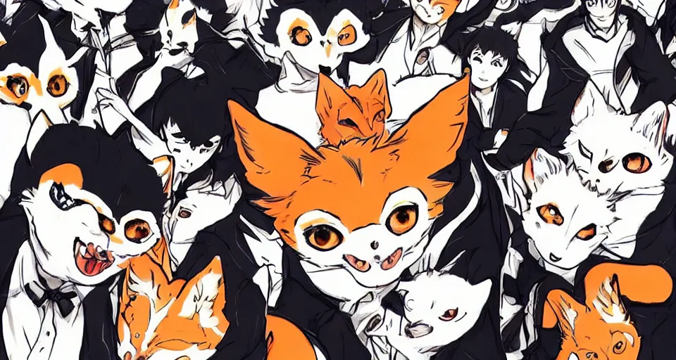 Prompt: Haikyuu wearing a kitsune mask.