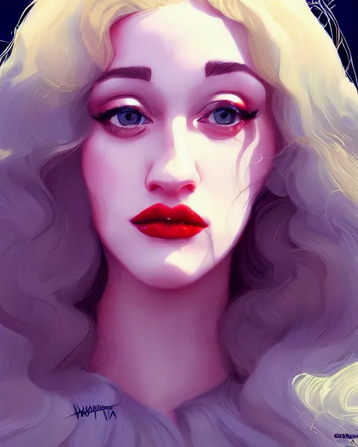 Image similar to andrea ivanova kat dennings christina hendricks dolly parton in wooly sweater, plump lips, by wlop and ilya kuvshinov and artgerm,, gorgeous, stunning, alluring, artstation, deviantart, digital art