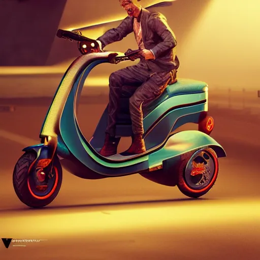 Prompt: Vladimir Mayakovsky rides an electric scooter , dramatic lighting, CGsociety, hypermaximalist, golden ratio, environmental key art, octane render, weta digital, micro details, 3d sculpture, structure, ray trace 8k