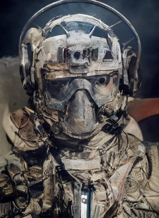 Prompt: spec - ops head, flower logo on forehead, special forces, dark design, artstation, concept art, intricate details
