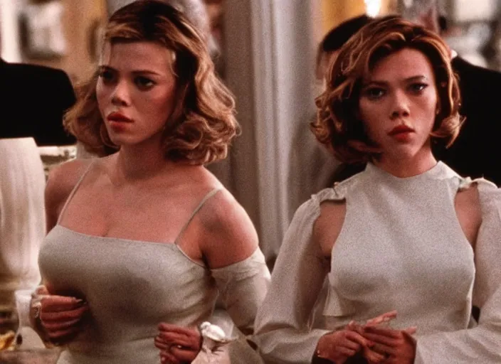 Image similar to movie still of scarlett johannson with a very big bust in goodfellas, directed by martin scorsese