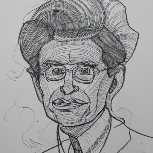 Image similar to continuous single line contour - drawing of waldo mcsimmonsberg, pen on white paper