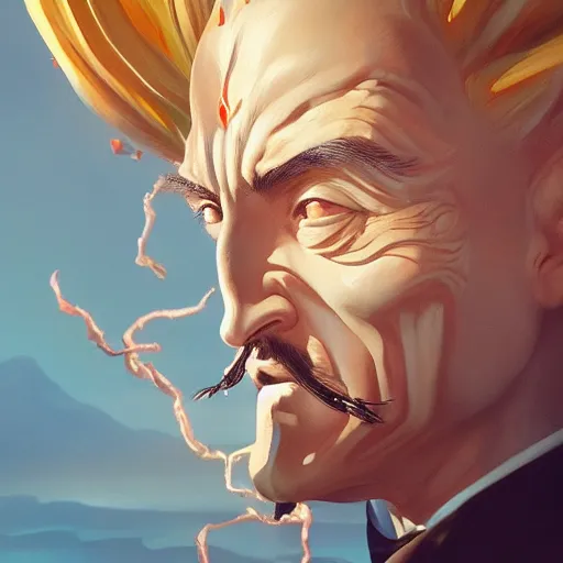 Image similar to salvador dali super saiyan, cinematic lighting, highly detailed, concept art, art by wlop and artgerm and greg rutkowski, masterpiece, trending on artstation, 8 k