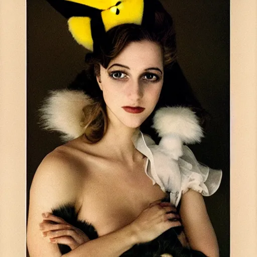 Prompt: elegant woman dressed up as pikachu, art photo by Annie Liebovitz and Alphonse Mucha