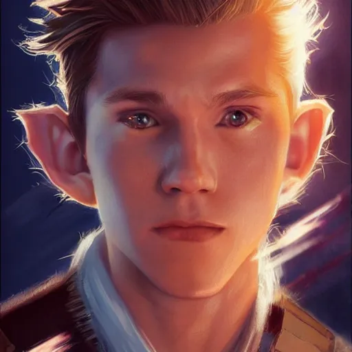 Prompt: Link The movie,live action,played by Tom Holland, blonde hair,detailed 8k,in the style of a movie poster,close up,by rossdraws and greg rutkowski