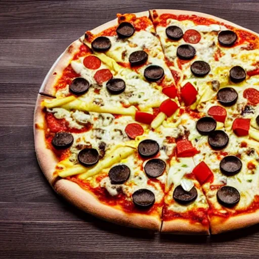 Image similar to pizza with cheeseburgers as toppings