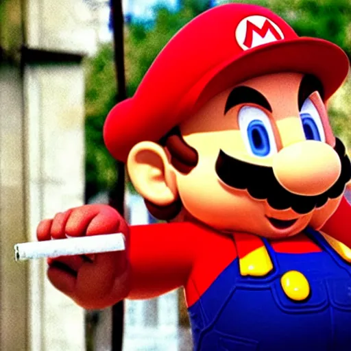Prompt: Mario in a hat smoking in a french new wave Godard film aesthetic