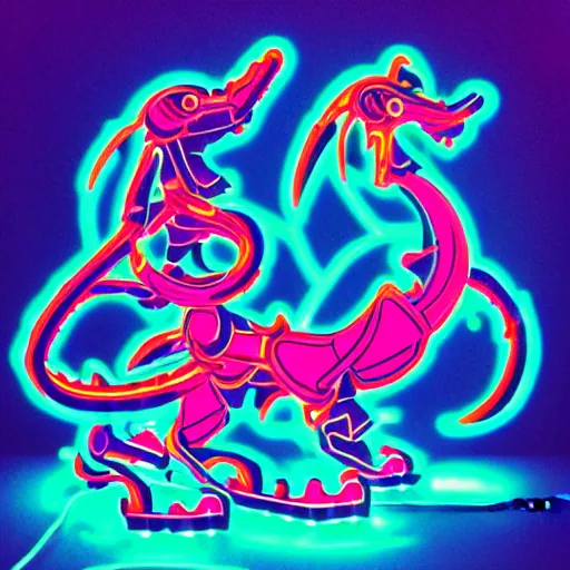 Prompt: japanese robot dragon asian neon retro 8 0 s style