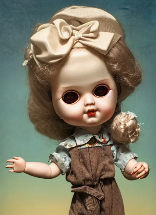 Image similar to highly detailed wide - angle portrait of a retro doll with fingerless hands hands, nicoletta ceccoli, mark ryden, lostfish, earl nore, hyung tae, frank frazetta, global illumination, detailed and intricate environment