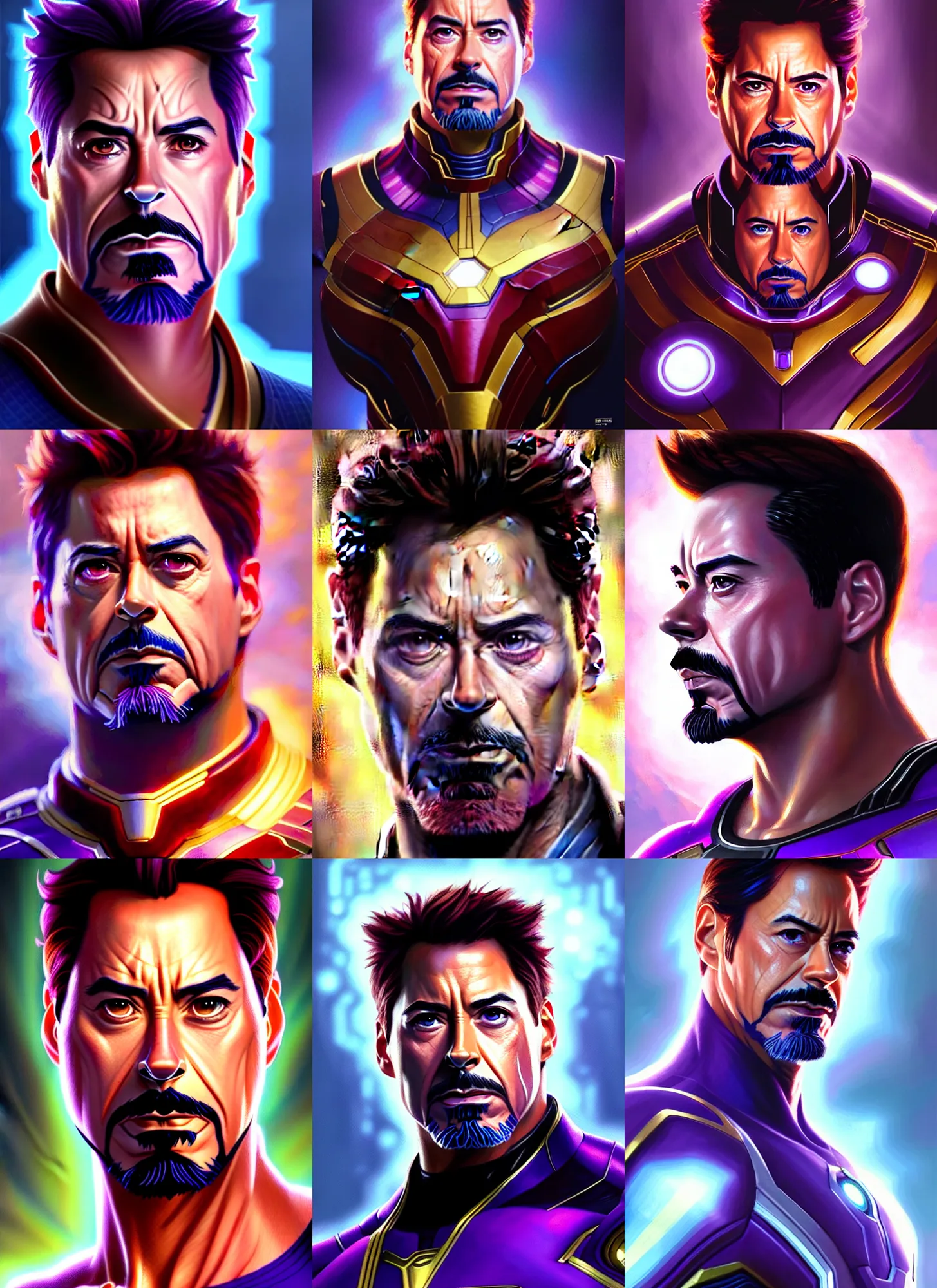 Prompt: a _ fantasy _ style _ portrait _ painting _ tony stark inspired by thanos _ painting _ unreal _ 5 _ daz. _ rpg _ portrait _ extremely _ detailed _ artgerm _ greg _ rutkowski _ greg