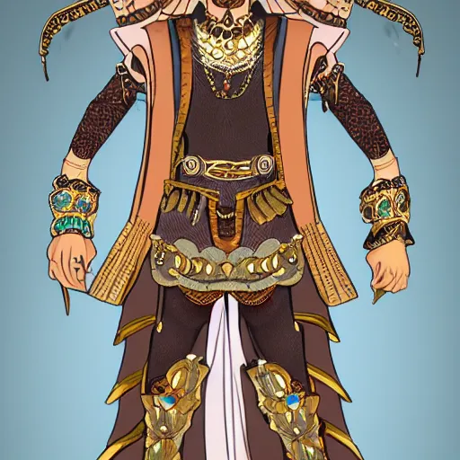 Image similar to a character model sheet of a noble king wearing excessive jewelry in a tasteful way